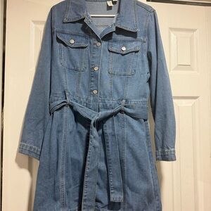 Light Blue Denim Trench Jacket with Tie Belt